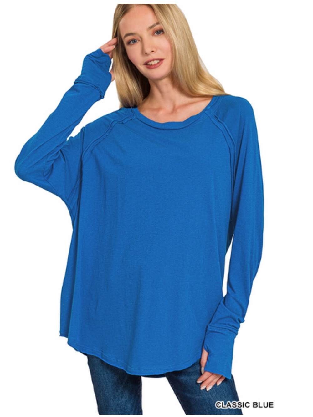 330 ❤️ classic blue COTTON RAGLAN SLEEVE
THUMBHOLE TOP
